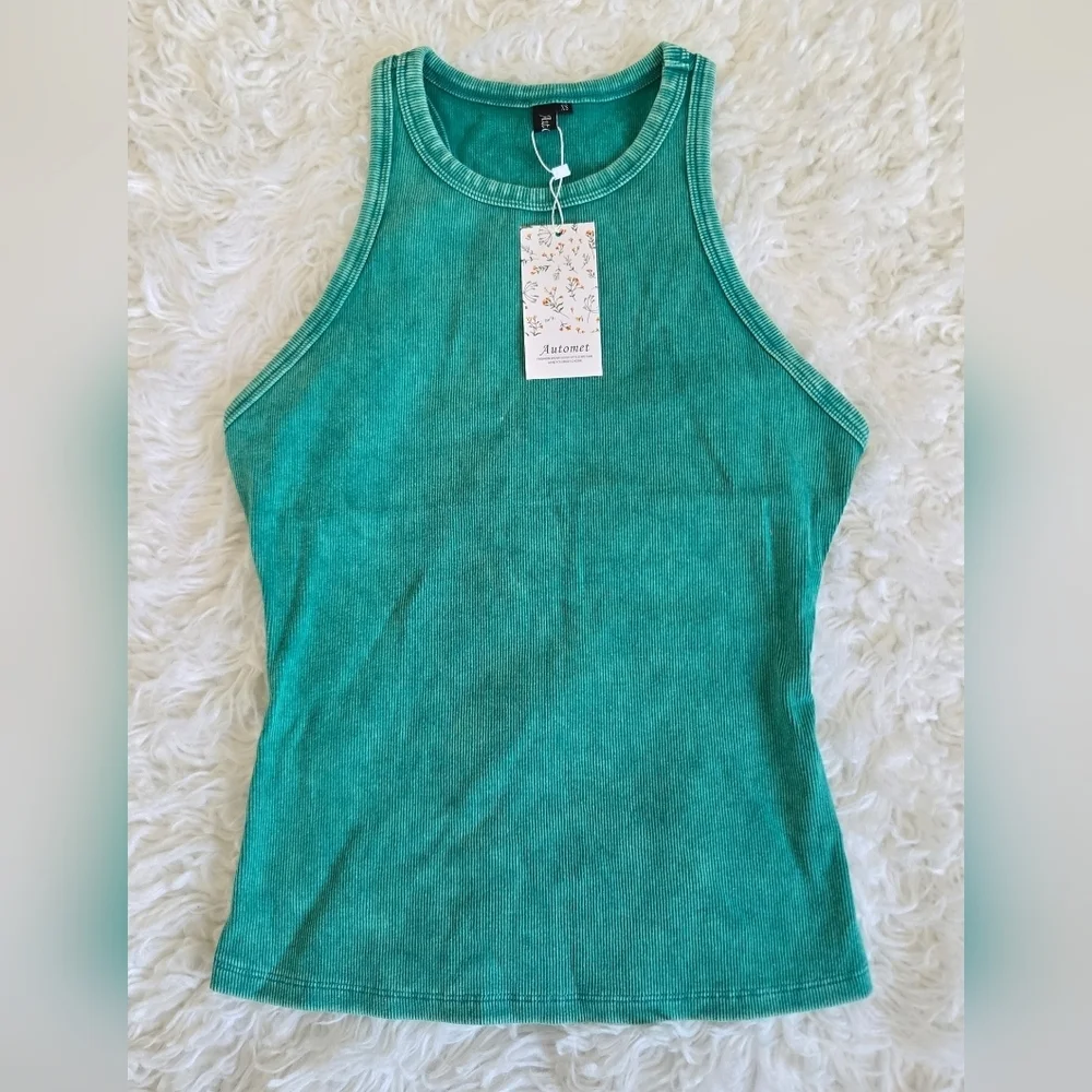 Automet Green Washed Rib Tank Top. Size xsmall. New. - Picture 3 of 9